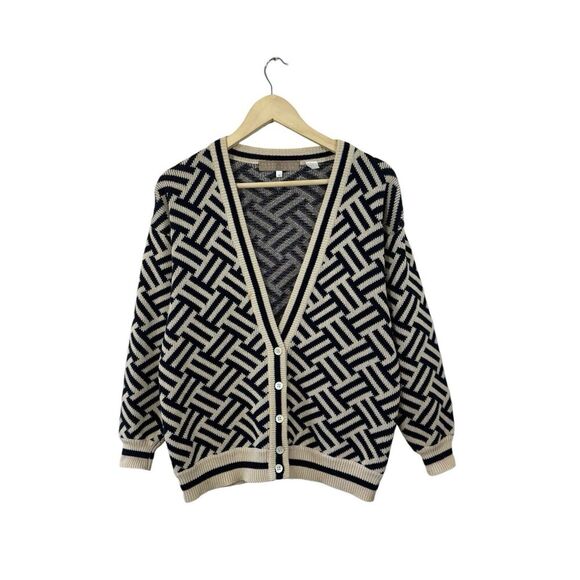 Vintage Perry Ellis Portfolio Small Cardigan Sweater Cotton V-Neck Womens - Picture 1 of 11
